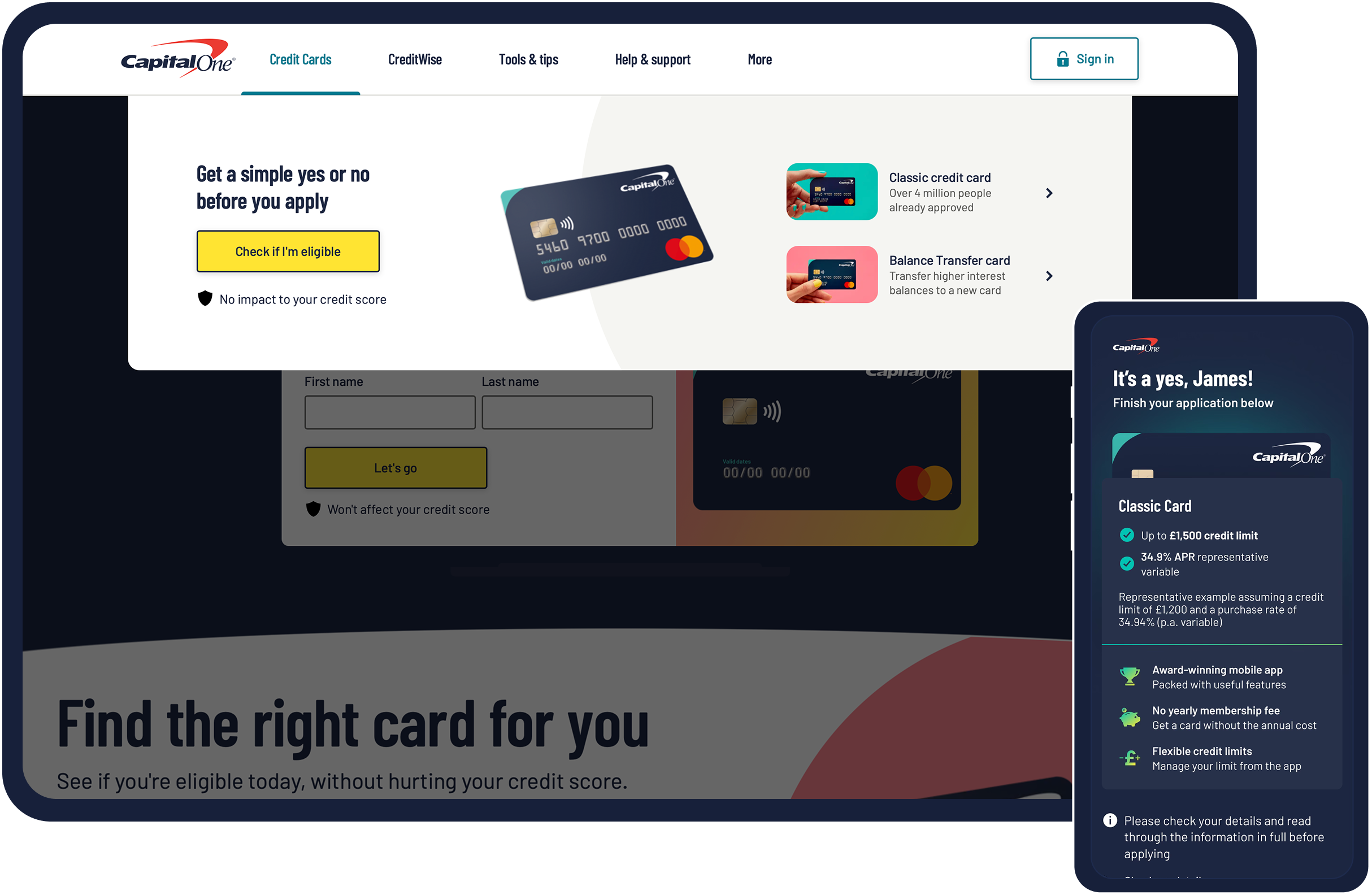 Capital One acquisition journey on desktop and mobile