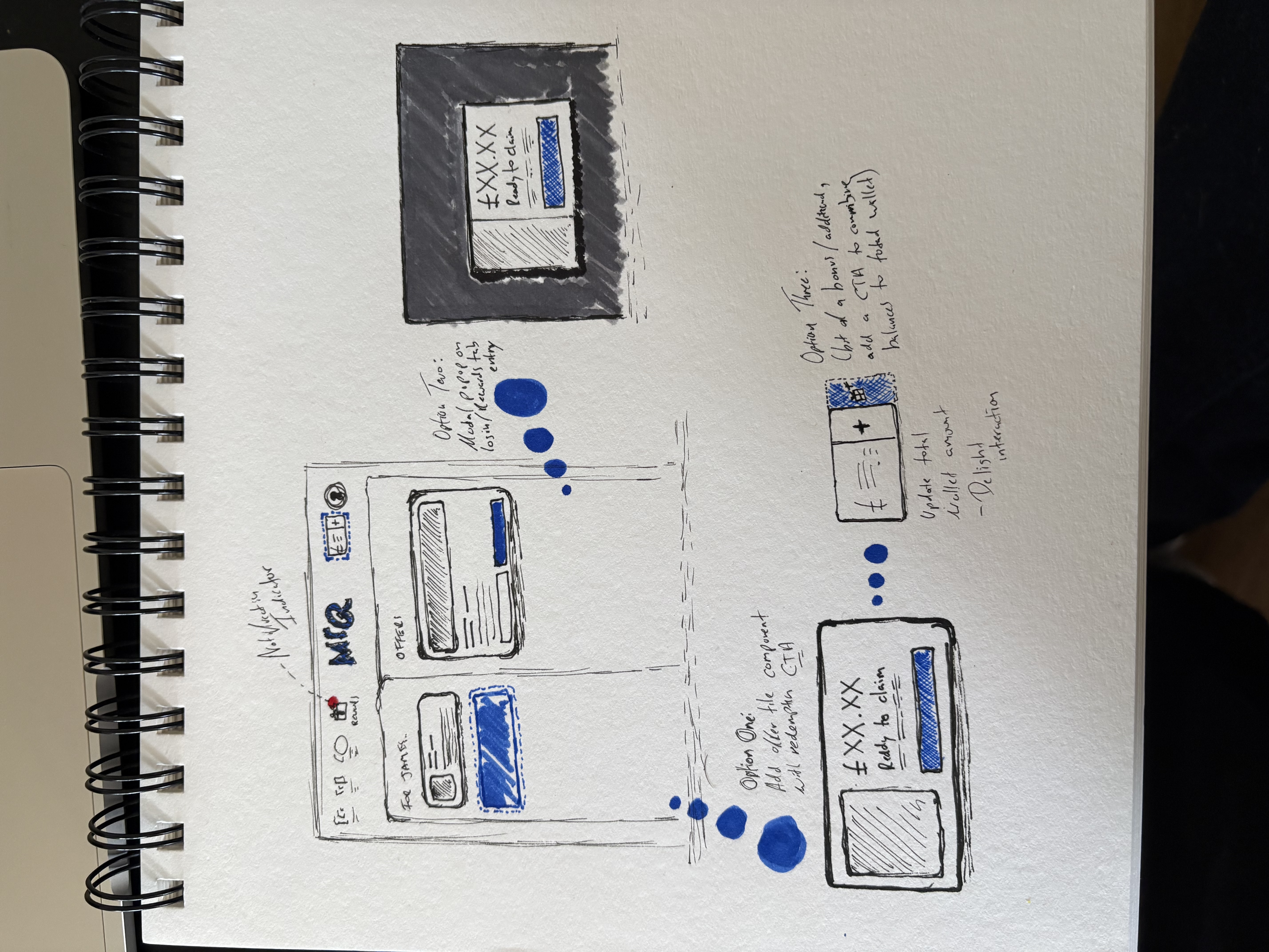 Sketchbook concepts for MrQ reward redemption