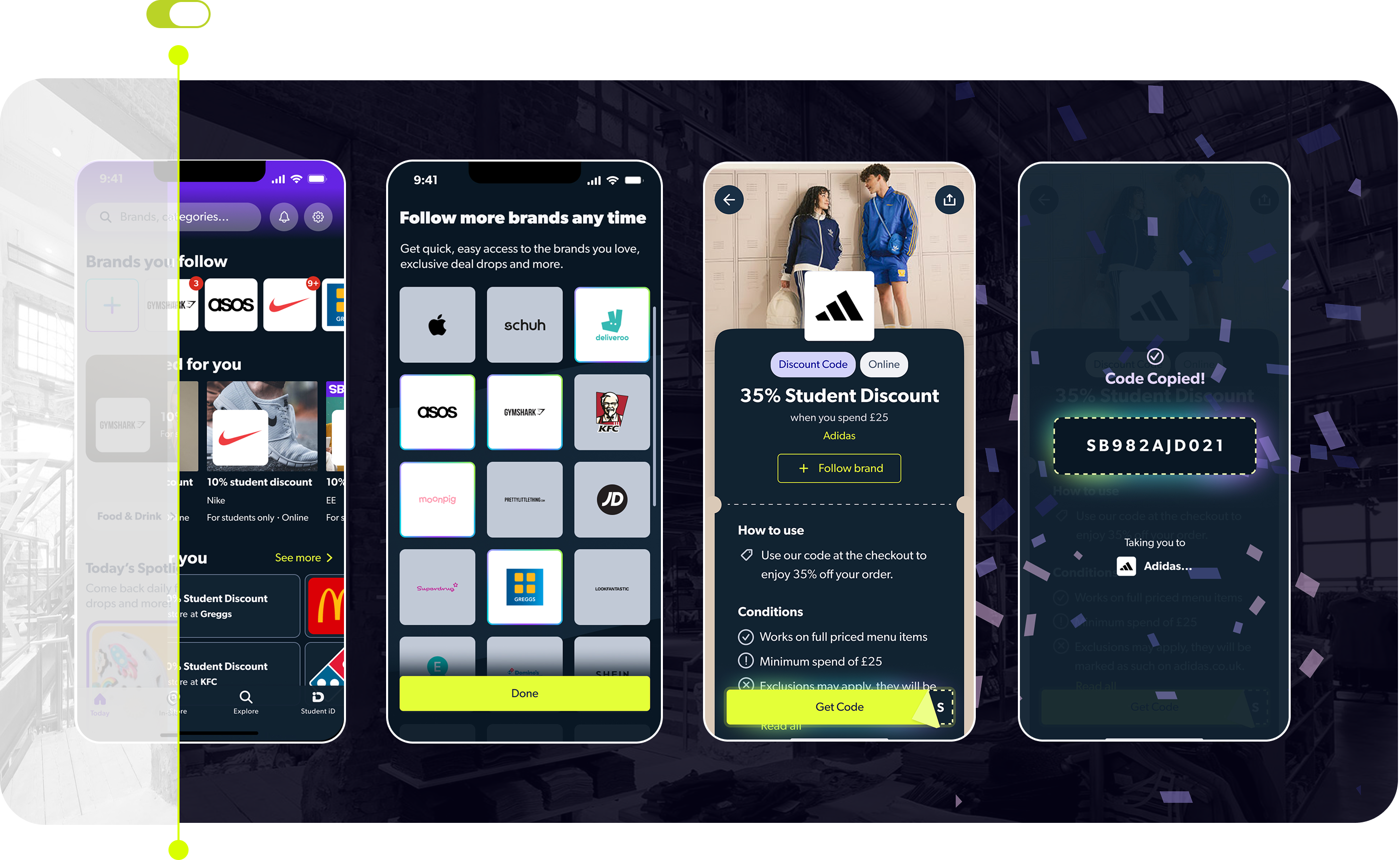 Student Beans dark mode screens